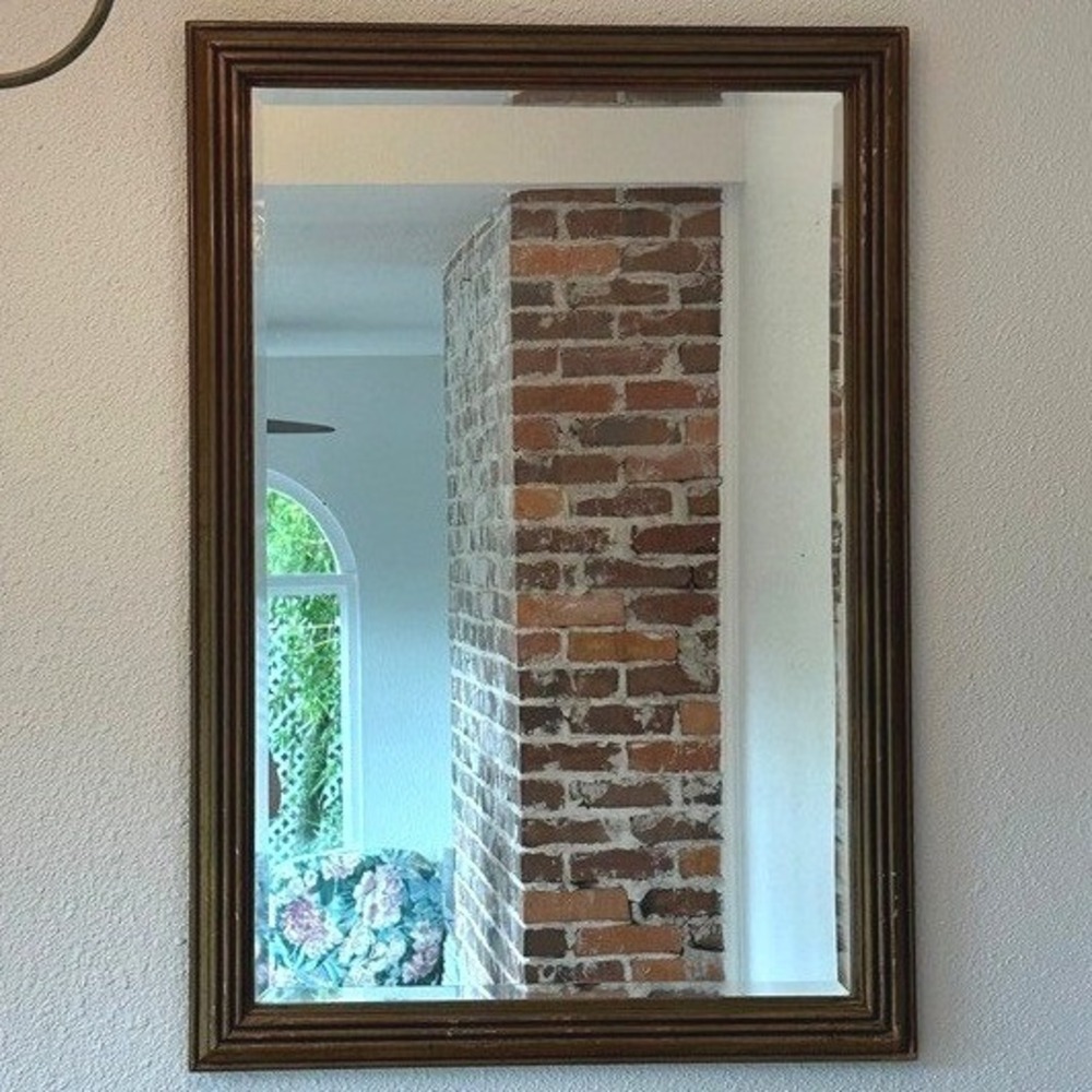 Vintage Regency Beveled Glass Gold Ribbed Wood Frame Wall Mirror Hollywood